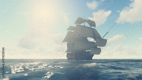 Sailing Galleon Sunny 3D Video Animation