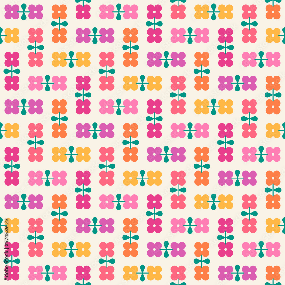 Retro geometric flower seamless pattern background.