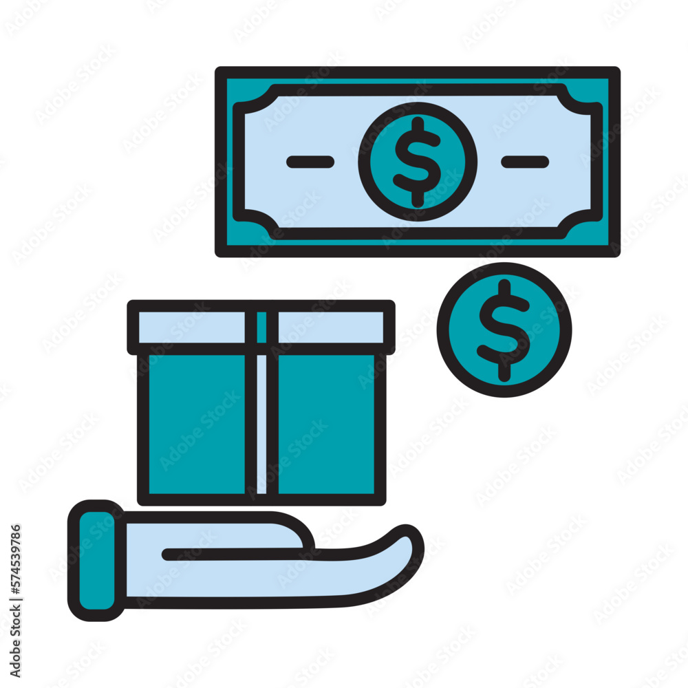 Filled Line CASH ON DELIVERY design vector icon