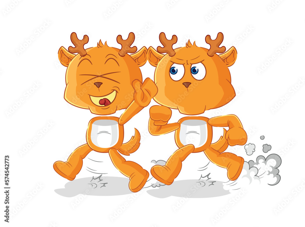 Fototapeta premium fawn play chase cartoon. cartoon mascot vector