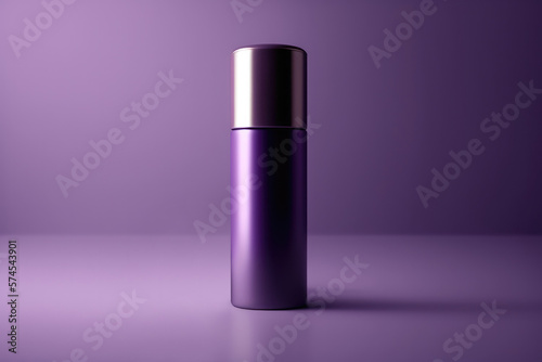 AI generated image of fragrance bottle in purple studio
