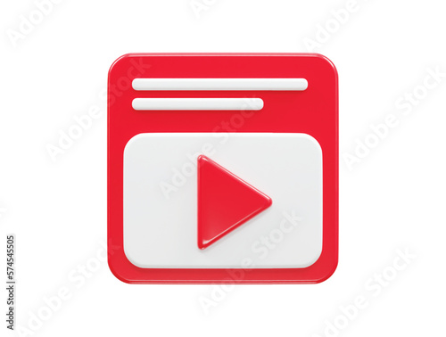 Video player icon 3d illustration vector transparent element