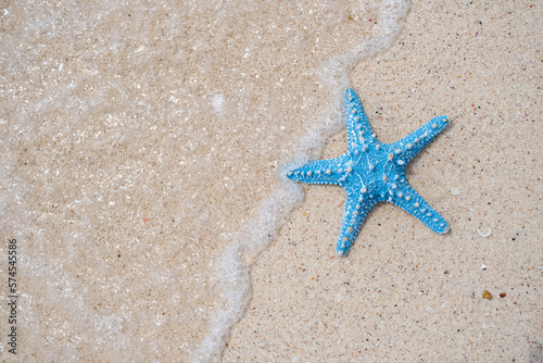 Fototapeta Naklejka Na Ścianę i Meble -  Starfish on sandy beaches and stunning blue sea waves on the Andaman Islands.