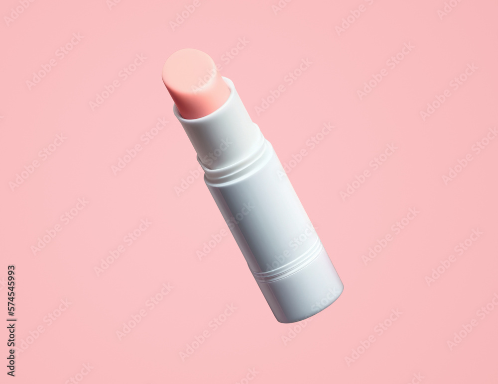 Generative AI illustration of pink lipstick in white tube Generative AI illustration of pink lipstick in white tube