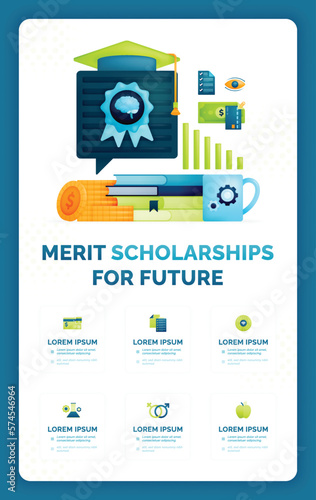 Vector illustration of merit scholarship for future. Merit based education to opening doors of success opportunity and achievements. Can use for ad, poster, campaign, website, apps, social media