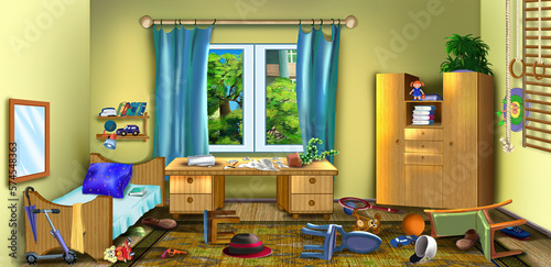 Φωτογραφία Mess in the kids room illustration