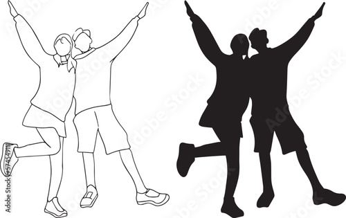 Vector silhouette couple man and woman in love black on white background