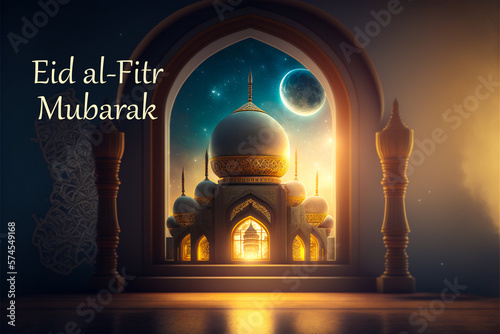 Ai generated image of mosque with eid fitr concept
