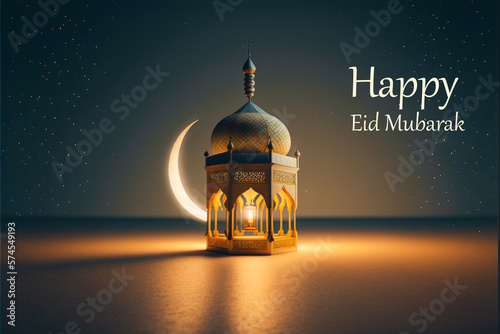 Ai generated image of mosque with eid fitr concept photo