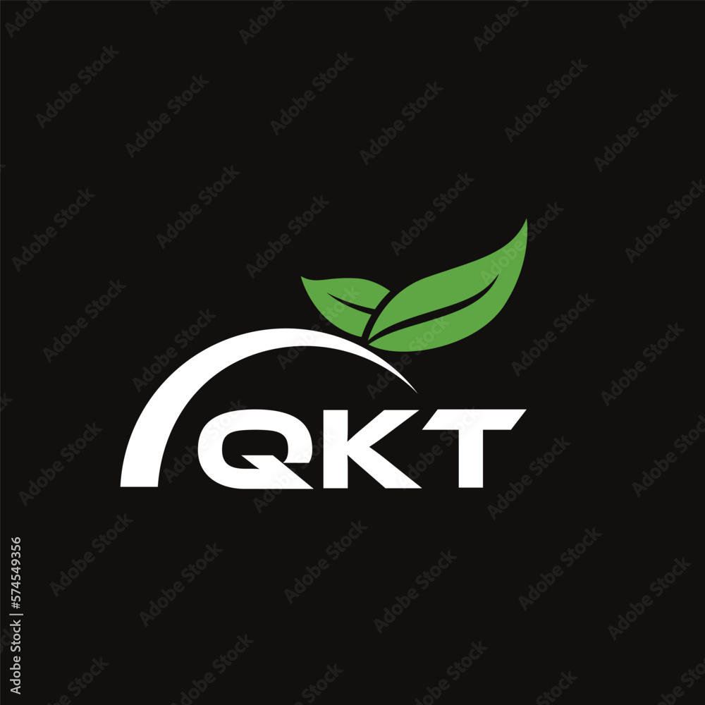 Fototapeta premium QKT letter nature logo design on black background. QKT creative initials letter leaf logo concept. QKT letter design.