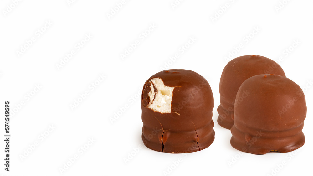 Israeli winter dessert Krembo (cool whip candy) on white background with copy space. Israeli winter dessert Krembo (cool whip candy) on white background with copy space.