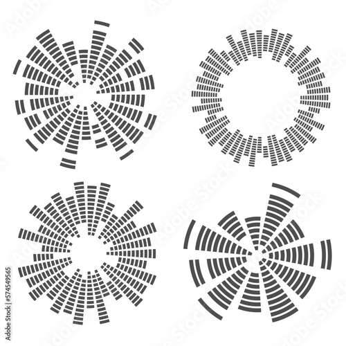 Circle music soundwave. Circular equalizer. Round audio spectrum. Vector graphic shape. Concentric beat and explosion. Digital geometric frame