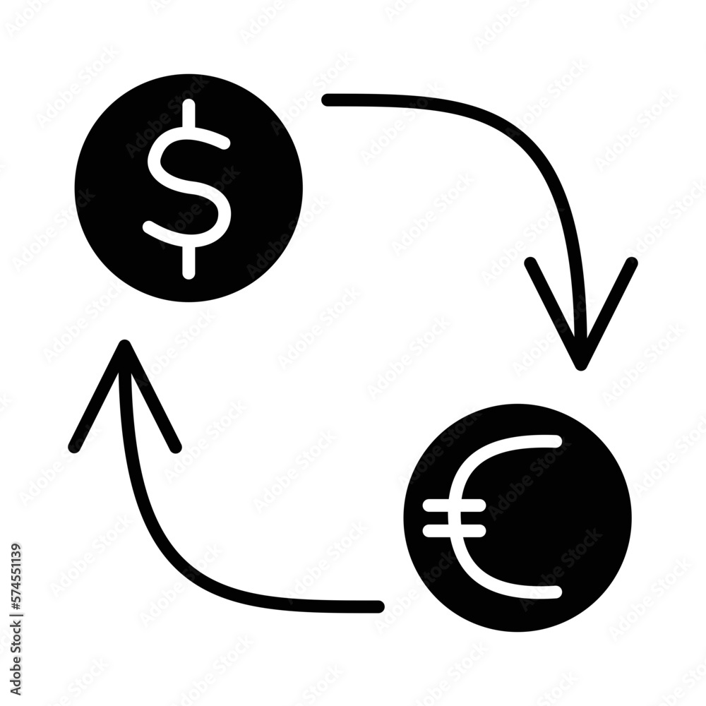 Solid Line CONVERT CURRENCY design vector icon Solid Line CONVERT CURRENCY design vector icon