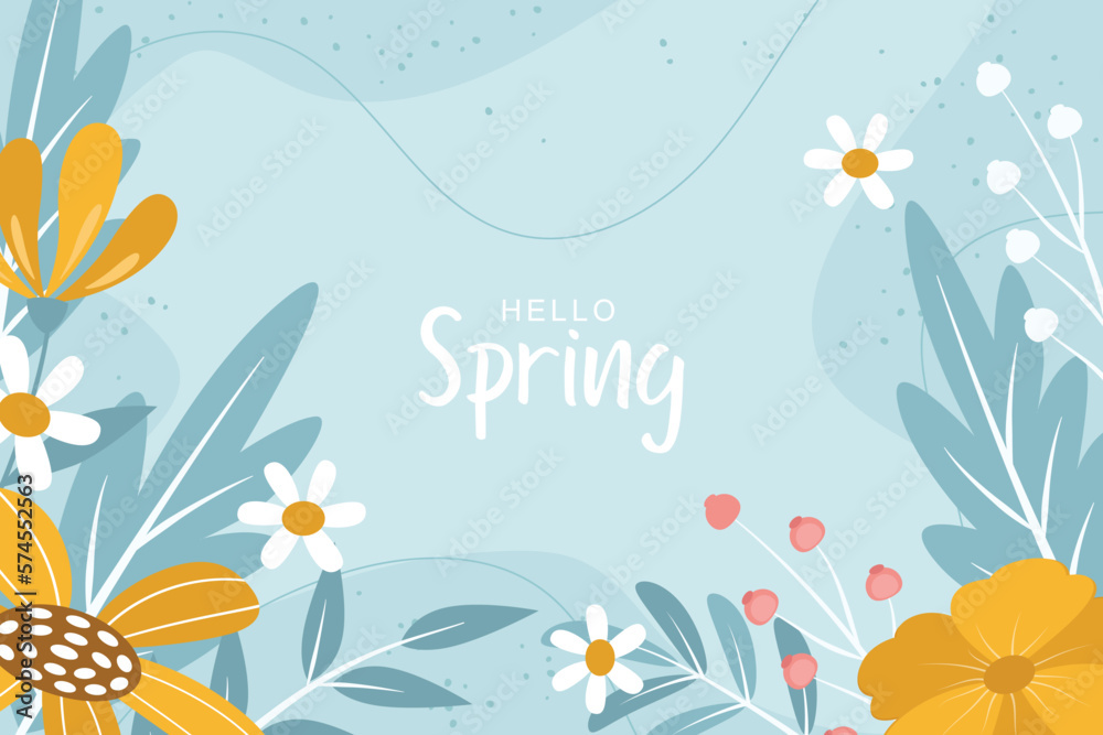 Beautiful spring background with hand drawn flowers