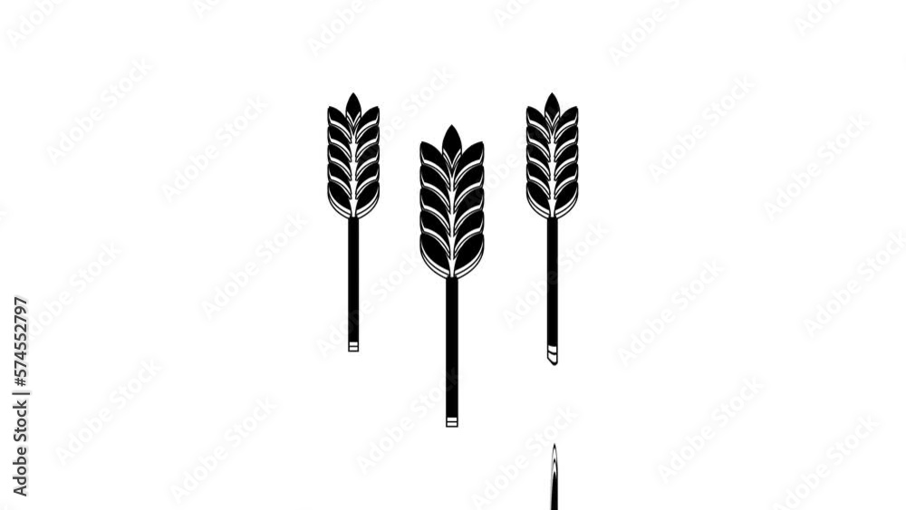 Black Cereals set with rice, wheat, corn, oats, rye, barley icon isolated on white background. Ears of wheat bread symbols. 4K Video motion graphic animation Black Cereals set with rice, wheat, corn, oats, rye, barley icon isolated on white background. Ears of wheat bread symbols. 4K Video motion graphic animation