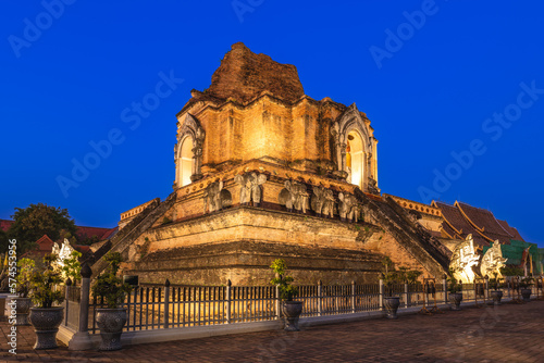 Chedi Luang stupa in historic center of Chiang Mai, Thailand