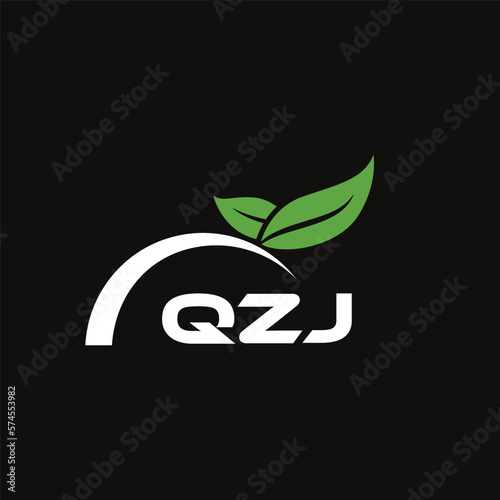 QZJ letter nature logo design on black background. QZJ creative initials letter leaf logo concept. QZJ letter design.