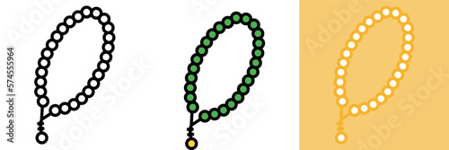 Muslim Tasbih Icon Set - Vector Illustration Collection of Islamic Prayer Beads