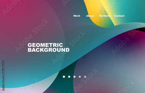 Landing page abstract liquid background. Flowing shapes, round design and circle. Web page for website or mobile app wallpaper