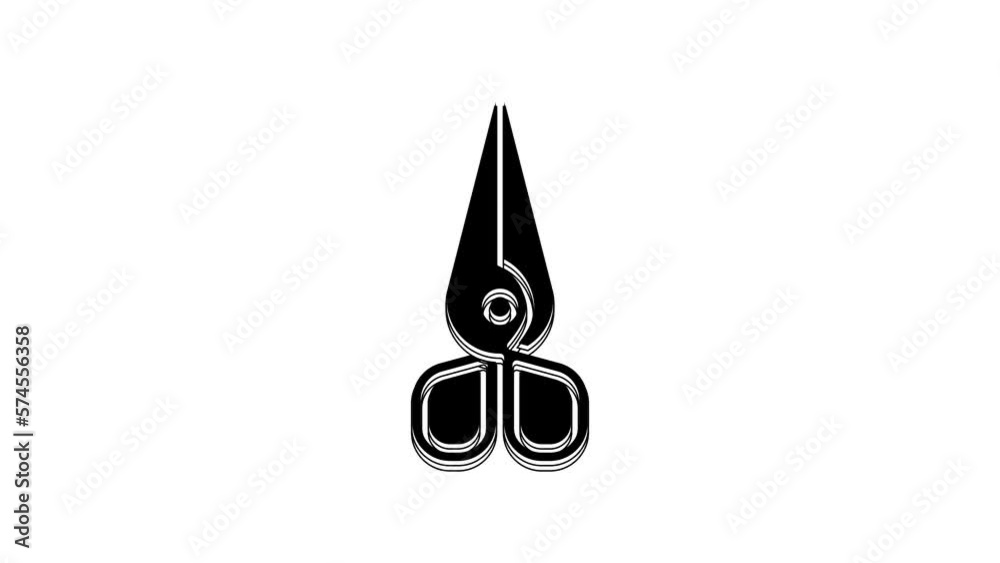 Black Scissors icon isolated on white background. Cutting tool sign. 4K Video motion graphic animation Black Scissors icon isolated on white background. Cutting tool sign. 4K Video motion graphic animation