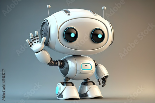 Cute and little robot helper with artificial intelligence raising hand. Generative AI
