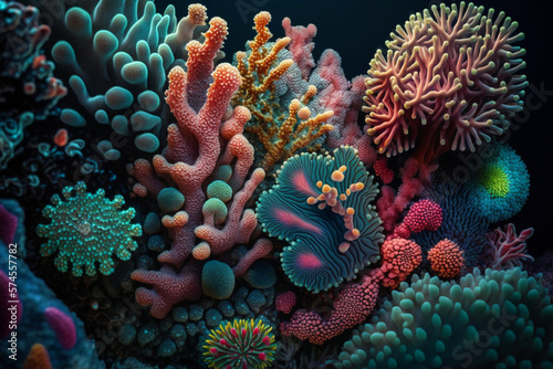 A vibrant and colorful coral reef teeming with marine life