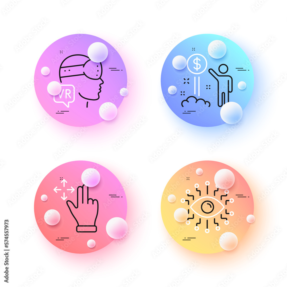 Augmented reality, Move gesture and Artificial intelligence minimal line icons. 3d spheres or balls buttons. Income money icons. For web, application, printing. Vector Augmented reality, Move gesture and Artificial intelligence minimal line icons. 3d spheres or balls buttons. Income money icons. For web, application, printing. Vector