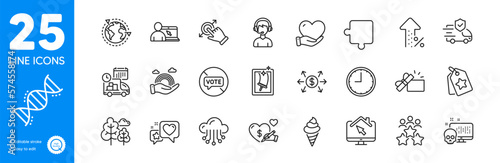Outline icons set. Cyber attack, Online education and Ice cream icons. Work home, Stop voting, Chemistry dna web elements. Business meeting, Social care, Window cleaning signs. Vector