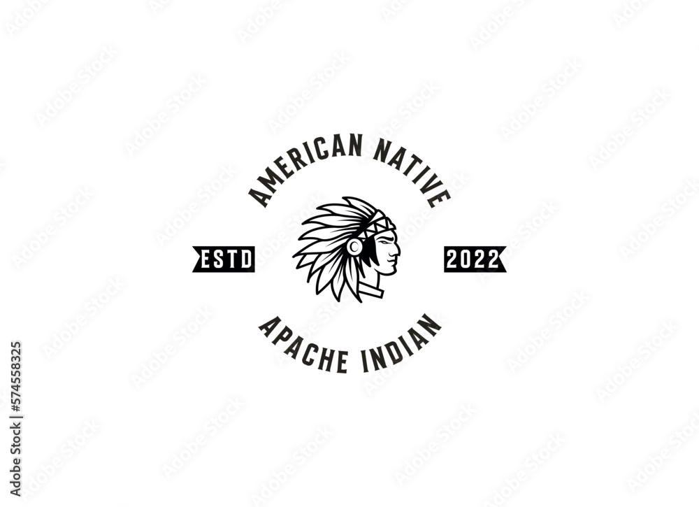 Fototapeta premium Native American Indian Chief head profile . Mascot sport team logo. 