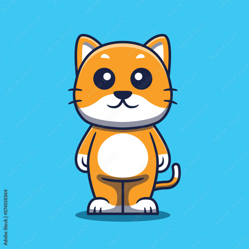Cute Cat Mascot Cartoon Illustration. Isolated Animal Character.