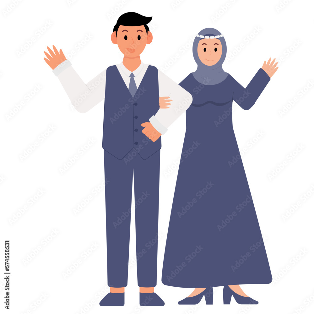 Marriage Couple Pose Waving Hands Illustration Marriage Couple Pose Waving Hands Illustration