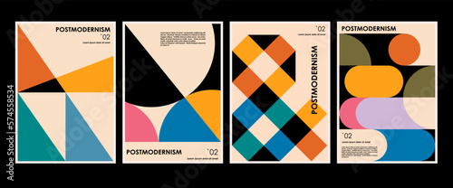 Valokuva Artworks, posters inspired postmodern of vector abstract dynamic symbols with bold geometric shapes, useful for web background, poster art design, magazine front page, hi-tech print, cover artwork