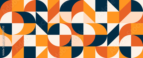 Seamless decorative pattern inspired postmodern of vector abstract dynamic symbols with bold geometric shapes, can be used in the interior, web design, printing