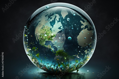 World environment and earth day concept with glass globe and eco friendly enviroment