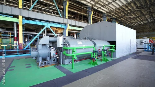Engineering structure, thermal power station, view of pipes and turbines, energy conversion system, environmental issues, power generation system. photo