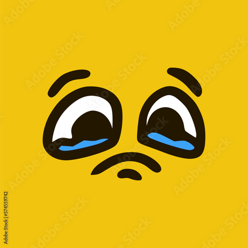 Crying face. Cartoon face expressions. Doodle characters mouth and eyes illustration. photo