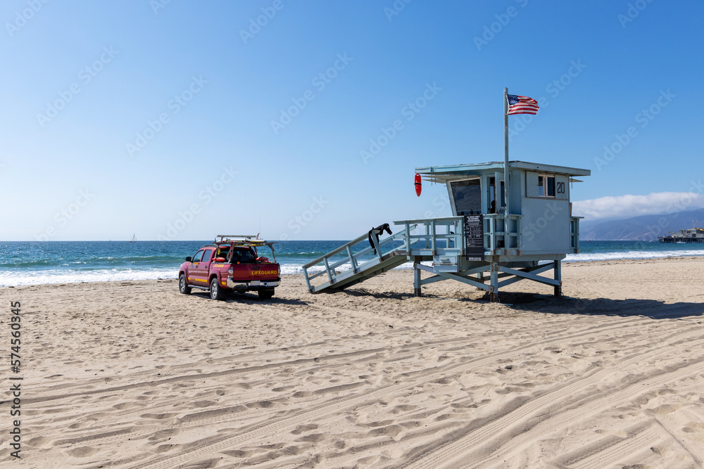 Lifeguard Tower and car on Manhattan Beach Lifeguard Tower and car on Manhattan Beach