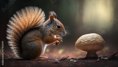 squirrel and acorn generative ai photo