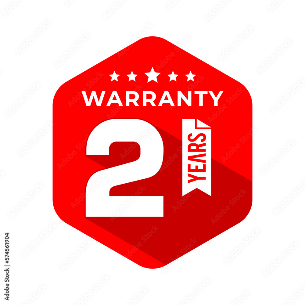 2 Years Warranty Seal With Hexagon Concept and Long Shadow Effect. Icon. Stamp. Sticker. Logo. Vector Illustration 2 Years Warranty Seal With Hexagon Concept and Long Shadow Effect. Icon. Stamp. Sticker. Logo. Vector Illustration