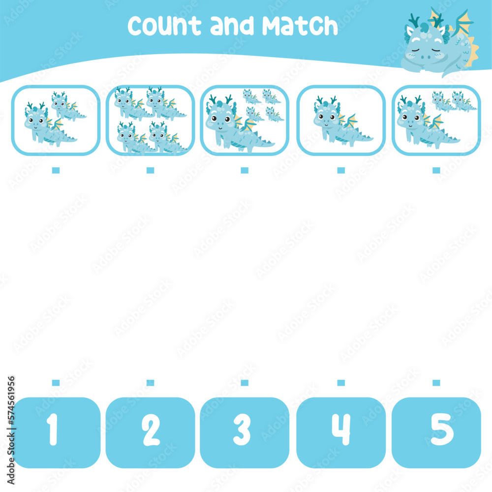 Vetor de Count and match the images with the number worksheet for ...
