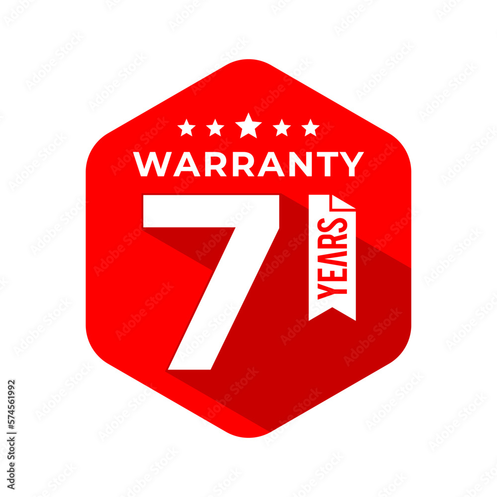 7 Years Warranty Seal With Hexagon Concept and Long Shadow Effect. Icon. Stamp. Sticker. Logo. Vector Illustration 7 Years Warranty Seal With Hexagon Concept and Long Shadow Effect. Icon. Stamp. Sticker. Logo. Vector Illustration