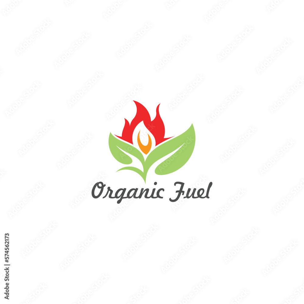 Organic fuel logo template design, Leaf and fire logo template