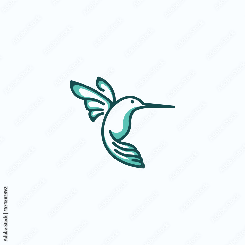 Fototapeta premium Simple Outline Blue Hummingbird Logo Design Template, line art of hummingbird logo design template