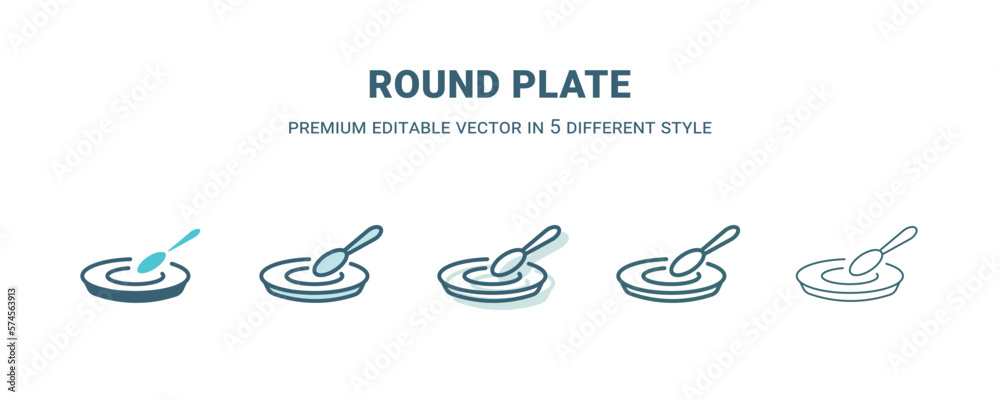 round plate icon in 5 different style. Outline, filled, two color, thin round plate icon isolated on white background. Editable vector can be used web and mobile