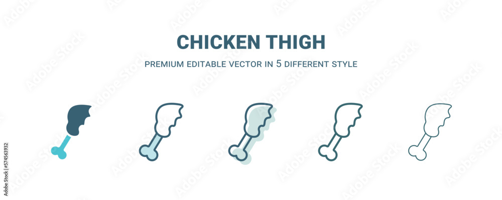 chicken thigh icon in 5 different style. Outline, filled, two color, thin chicken thigh icon isolated on white background. Editable vector can be used web and mobile chicken thigh icon in 5 different style. Outline, filled, two color, thin chicken thigh icon isolated on white background. Editable vector can be used web and mobile