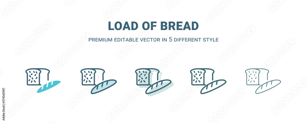 load of bread icon in 5 different style. Outline, filled, two color, thin load of bread icon isolated on white background. Editable vector can be used web and mobile