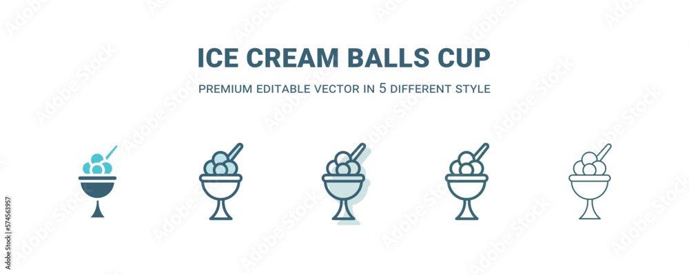 ice cream balls cup icon in 5 different style. Outline, filled, two color, thin ice cream balls cup icon isolated on white background. Editable vector can be used web and mobile