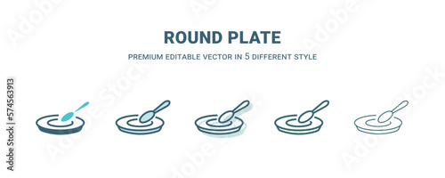 round plate icon in 5 different style. Outline, filled, two color, thin round plate icon isolated on white background. Editable vector can be used web and mobile