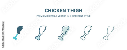 chicken thigh icon in 5 different style. Outline, filled, two color, thin chicken thigh icon isolated on white background. Editable vector can be used web and mobile