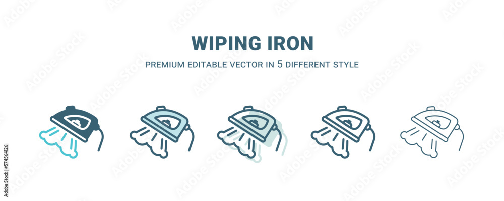 wiping iron icon in 5 different style. Outline, filled, two color, thin wiping iron icon isolated on white background. Editable vector can be used web and mobile